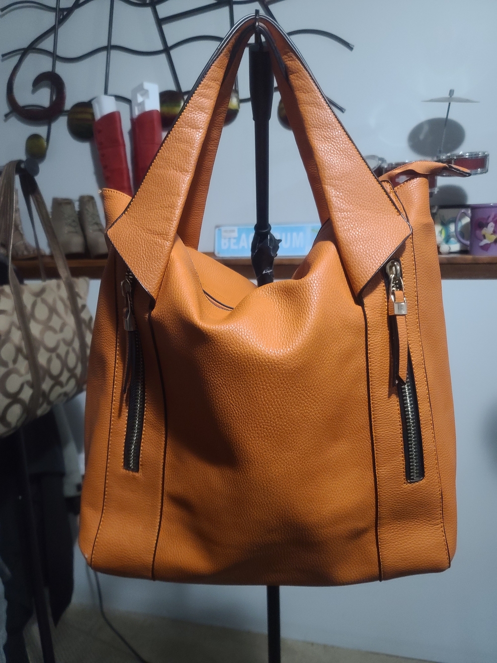 Urban Expressions Orange Pebbled Vegan Leather Tote Shoulder Bag